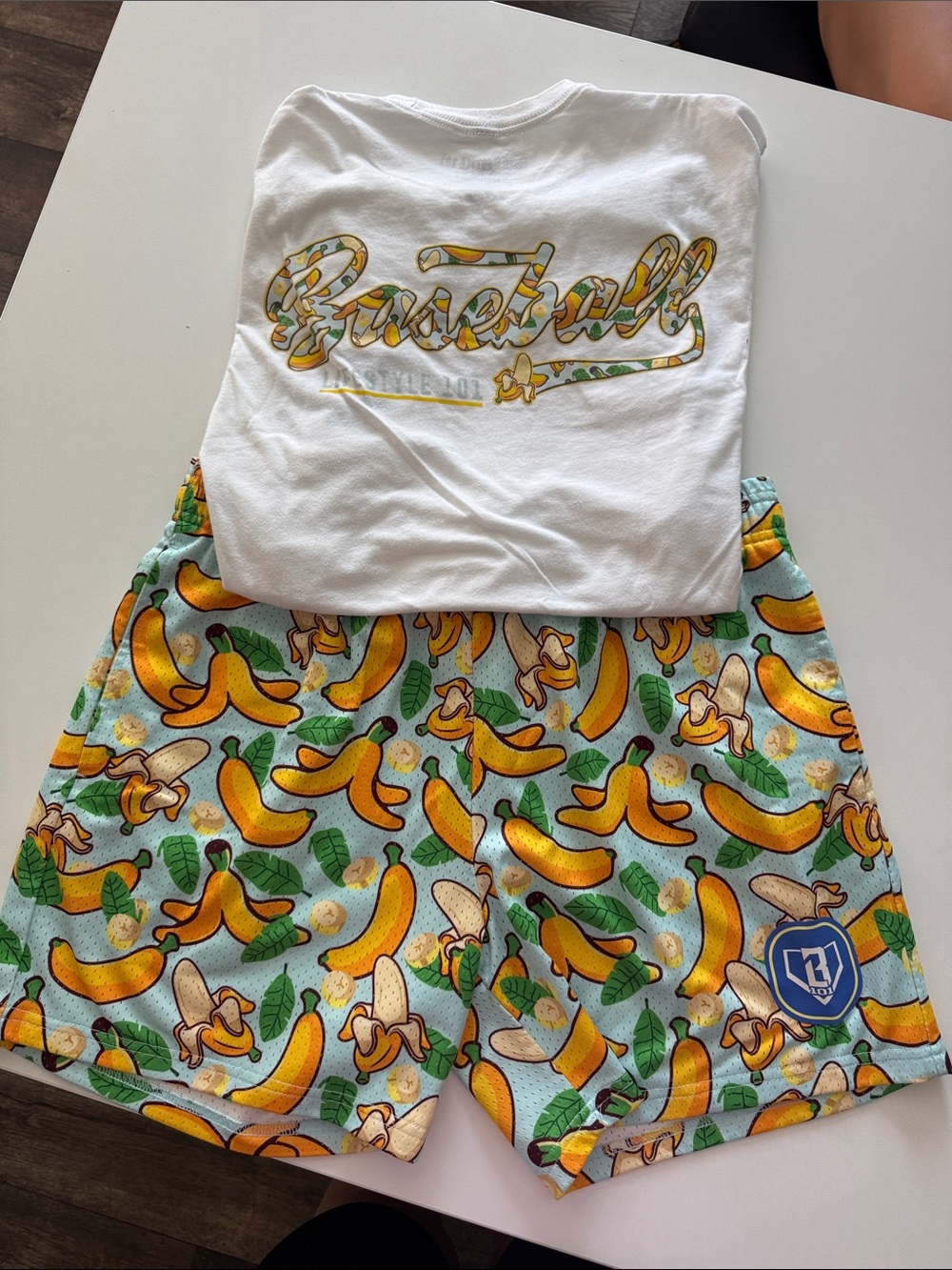 Men's Athletic Banana Print Shorts - White/Yellow
